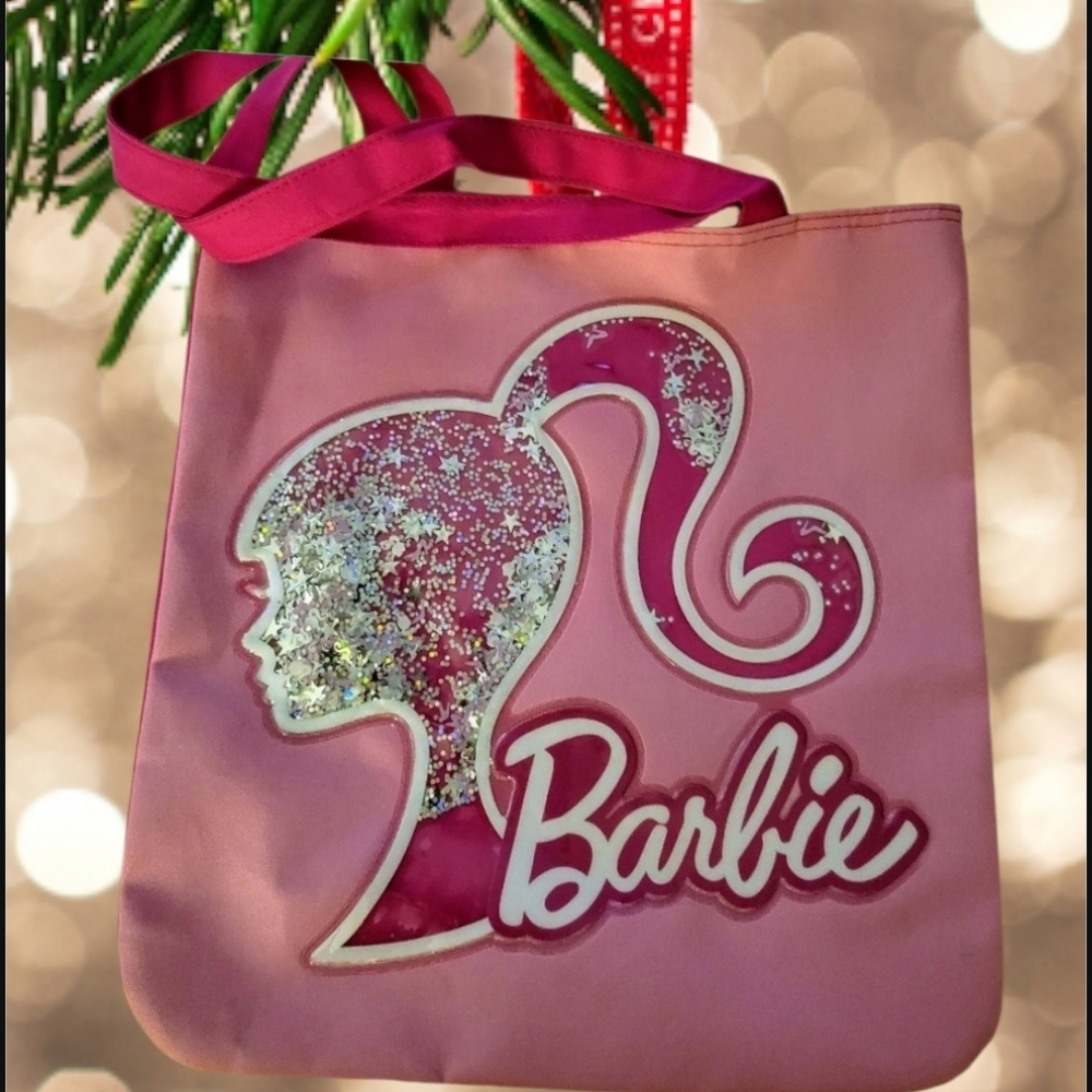 Barbie Movie Logo Pink Glitter Tote Shoulder Handle Bag Approx 14" x 13.5" - Picture 7 of 7